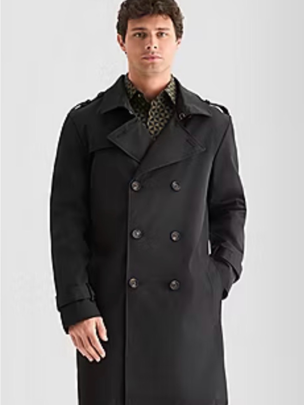 Men's Classic Black Double-Breasted Trench Coat